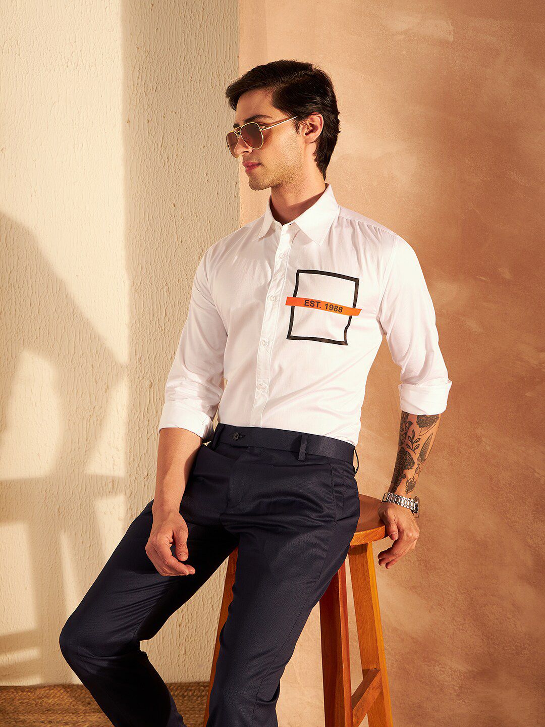 DENNISON Smart Slim Fit Geometric Printed Cotton Casual Shirt