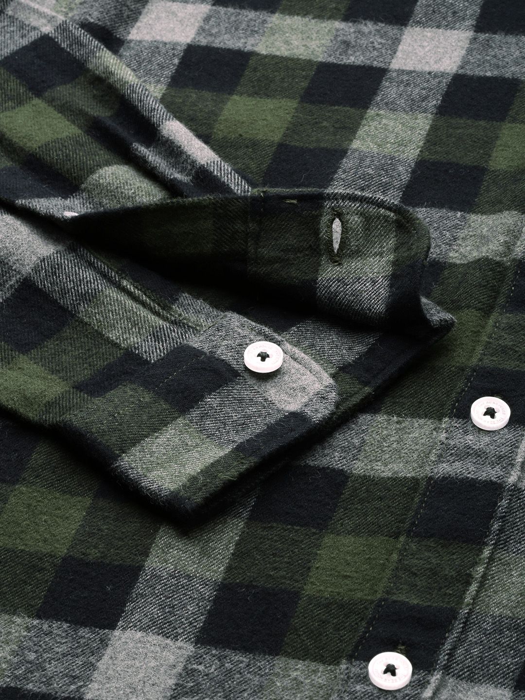 THE BEAR HOUSE Men Olive Green & Grey Slim Fit Checked Flannel Casual Shirt