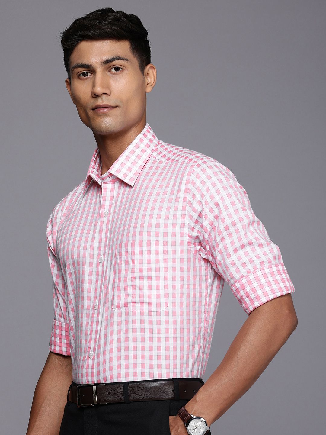 Raymond Gingham Checked Slim Fit Opaque Pure Cotton Formal Shirt