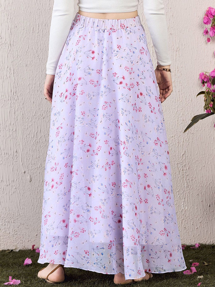 Berrylush Women Printed Flared Maxi Skirts