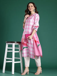 Indo Era Floral Printed Beads and Stones Linen Kurta with Trousers & With Dupatta