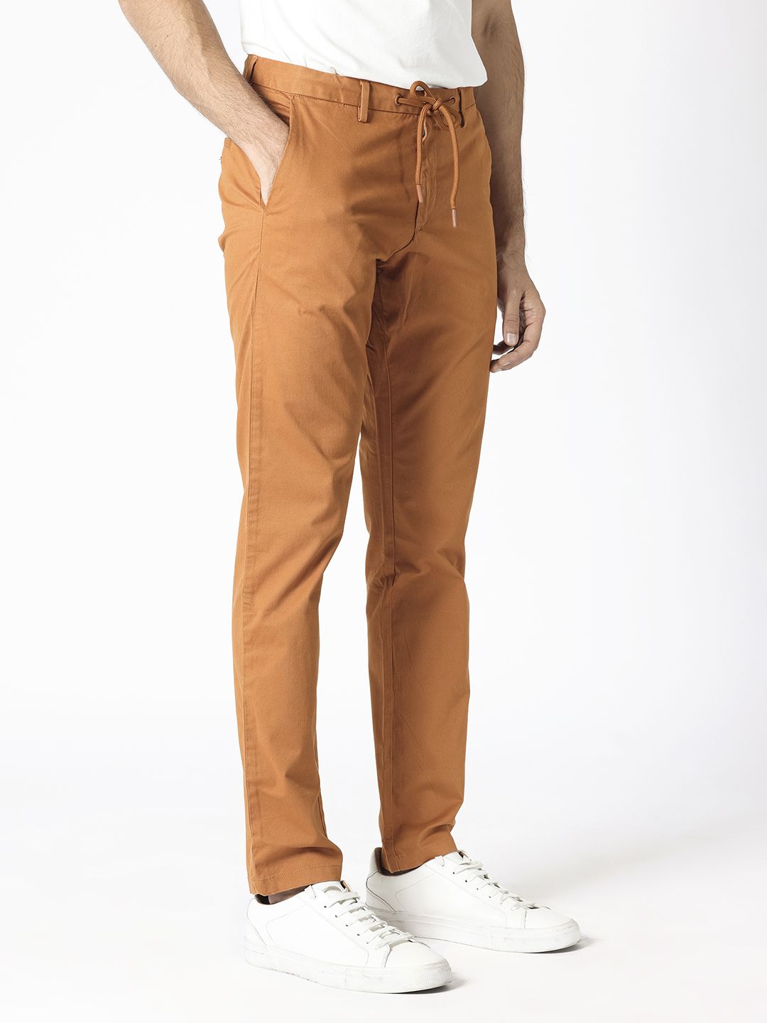 RARE RABBIT Men Rust Orange Slim Fit Trousers
