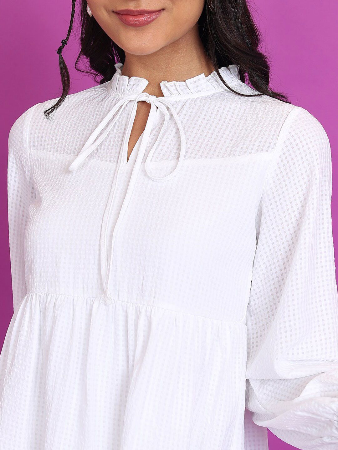 Tokyo Talkies White Checked Fit & Flare Mini Dress