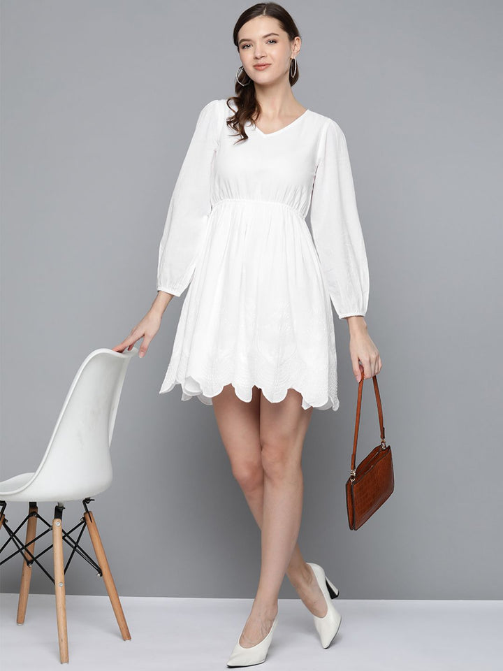 SASSAFRAS White Pure Cotton Solid A-Line Dress