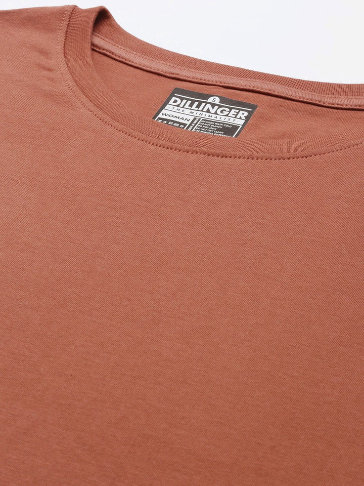 Dillinger Wanita Coklat Pepejal Kapas T-shirt besar