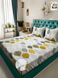 KLOTTHE Cream Floral Polycotton 300 TC Dilengkapi Cadar King dengan 2 Sarung Bantal-98 x 89 inci