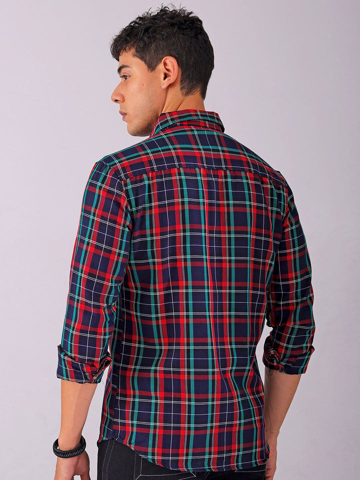 The Indian Garage Co Men Spread Collar Tartan Checked Cotton Slim Fit Casual Shirt