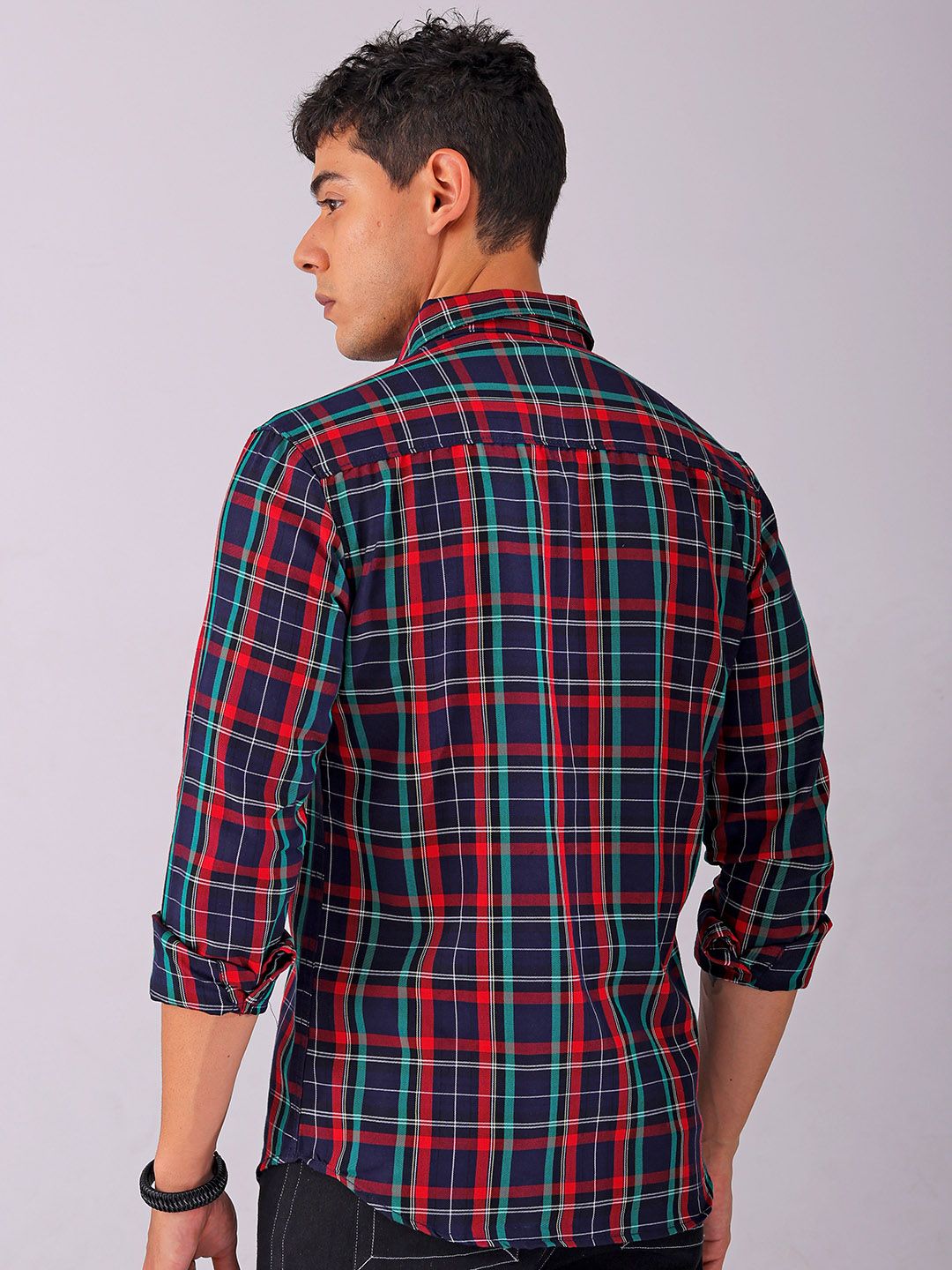The Indian Garage Co Men Spread Collar Tartan Checked Cotton Slim Fit Casual Shirt