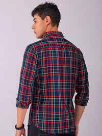 The Indian Garage Co Men Spread Collar Tartan Checked Cotton Slim Fit Casual Shirt