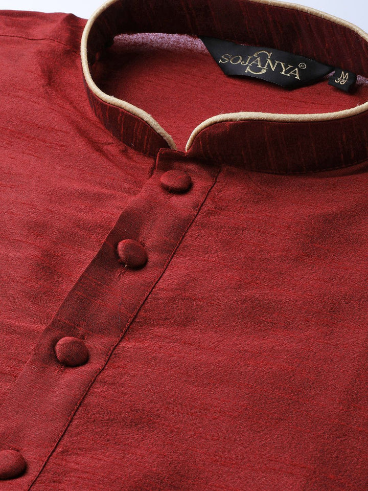 SOJANYA Men Maroon Solid Straight Kurta