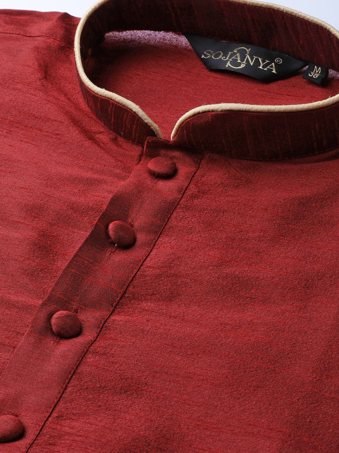 SOJANYA Men Maroon Solid Straight Kurta
