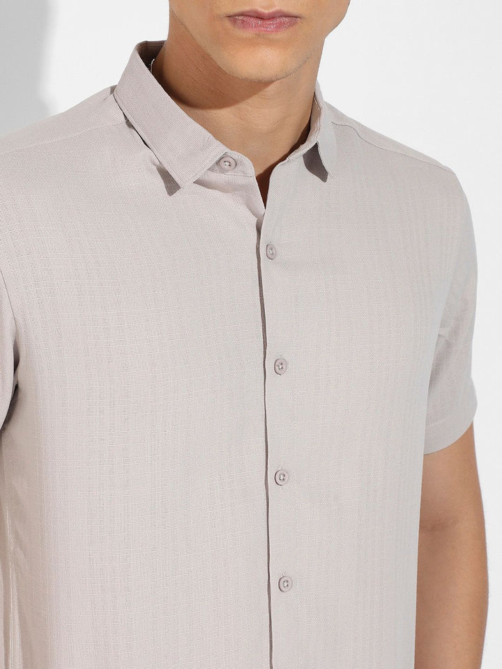 Campus Sutra Beige Self Design Shirt With Shorts