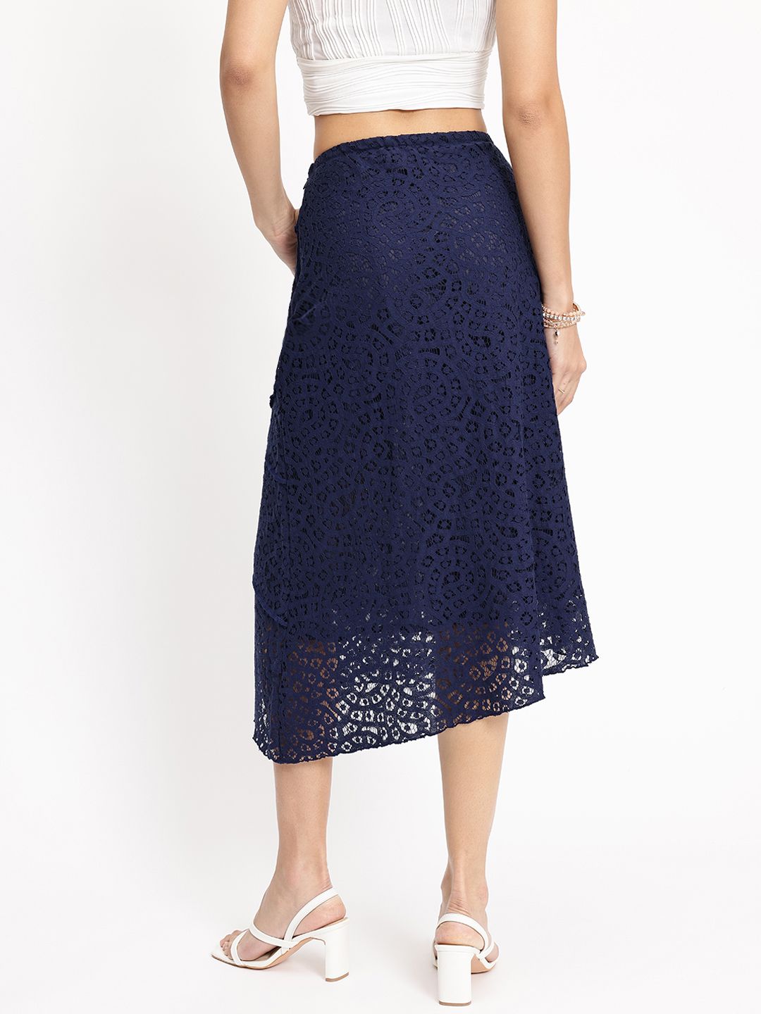 DressBerry Tiered Lace Asymmetric A-Line Midi Skirt