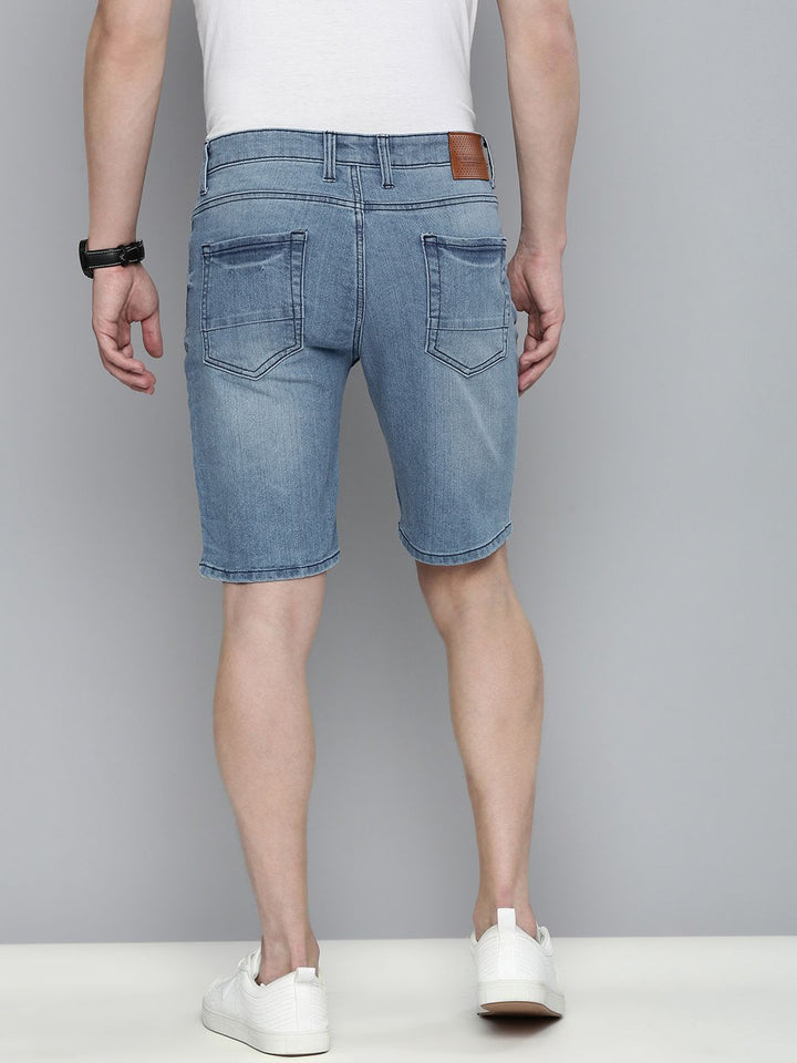 The Indian Garage Co Men Blue Washed Slim Fit Denim Shorts