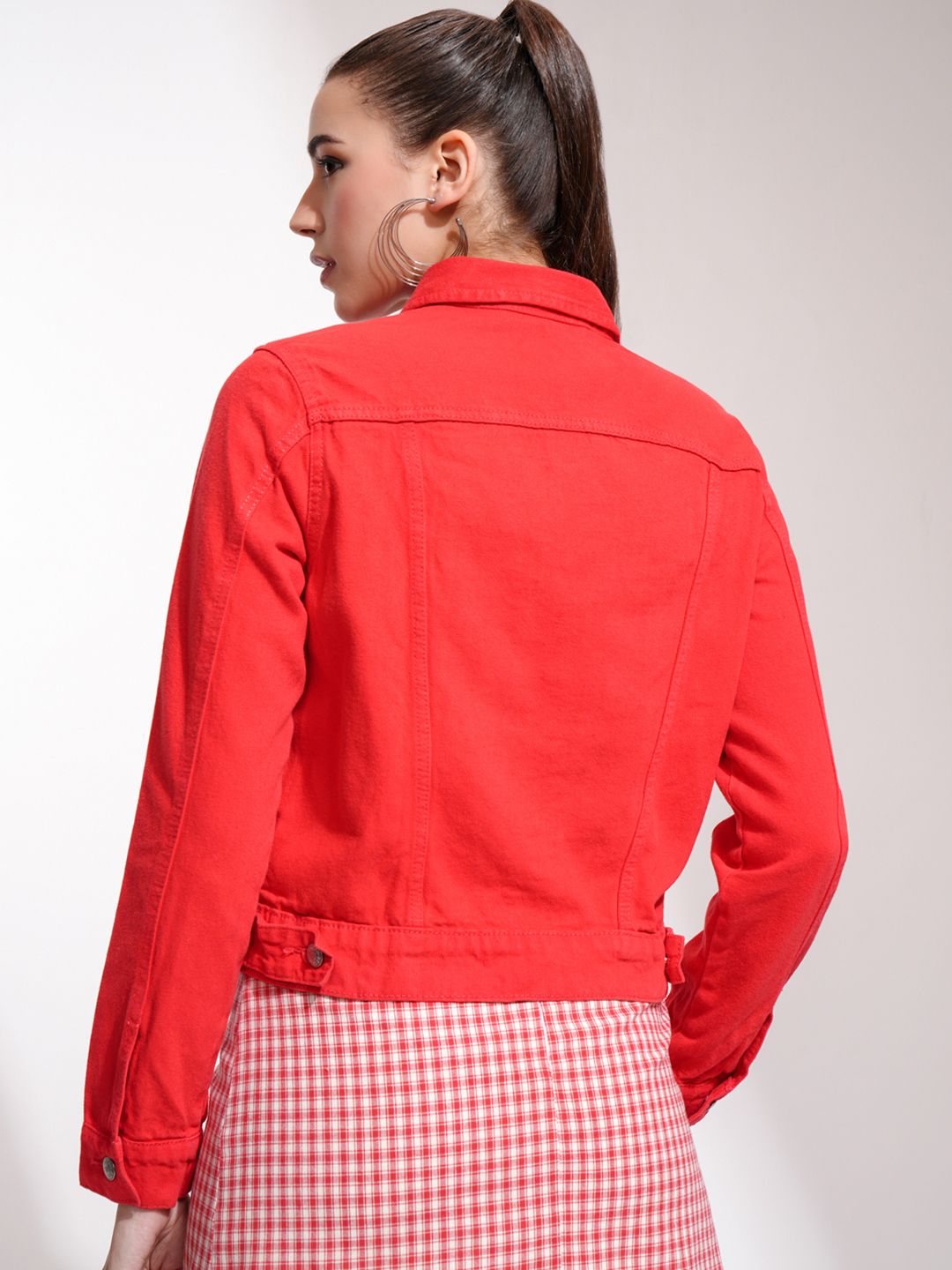 Tokyo Talkies Women Red Solid Denim Jacket