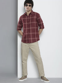 The Indian Garage Co Men Burgundy Checked Casual Shirt