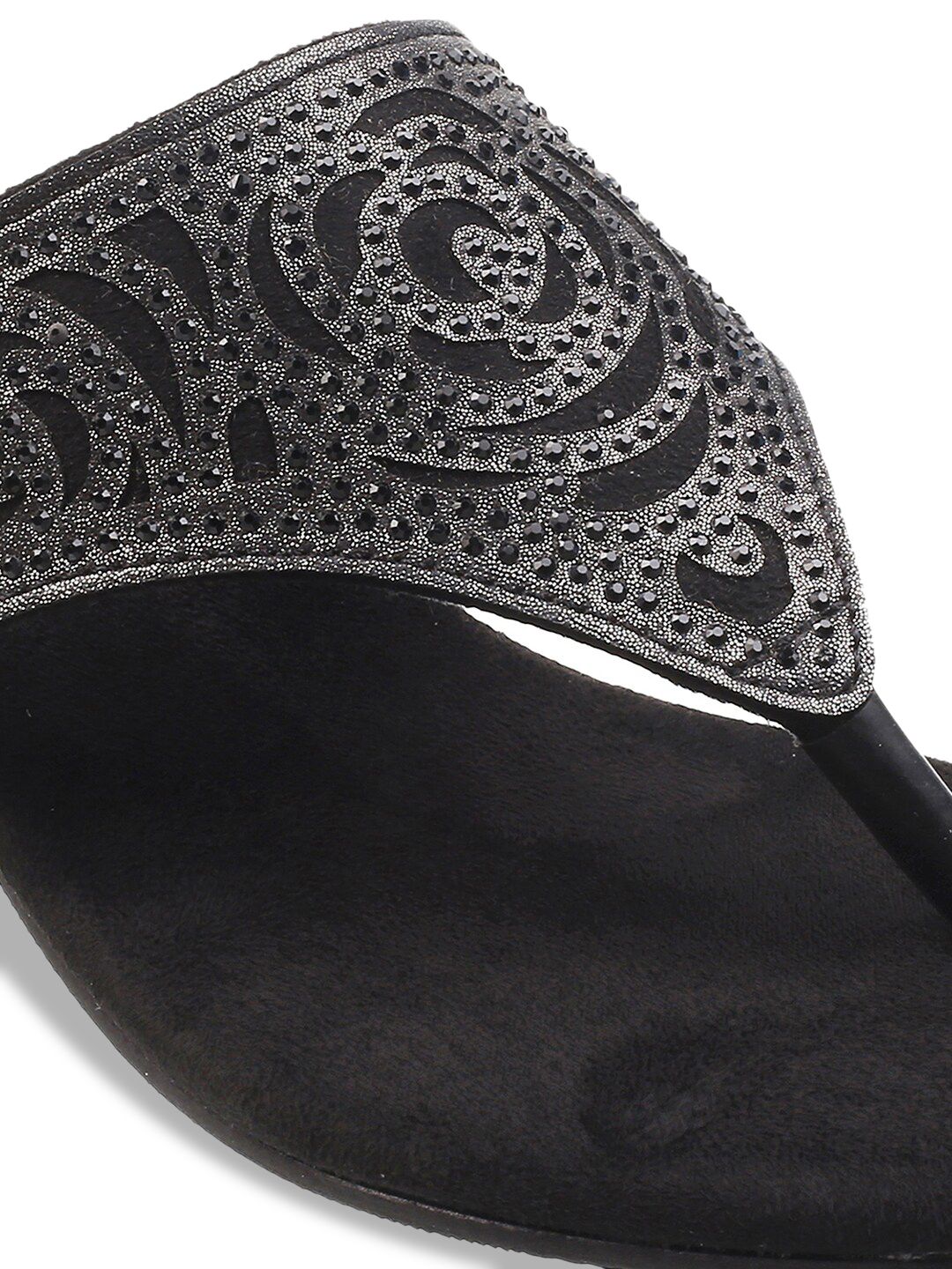 Metro Women Black Embellished Open Toe Block Heels