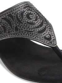 Metro Women Black Embellished Open Toe Block Heels