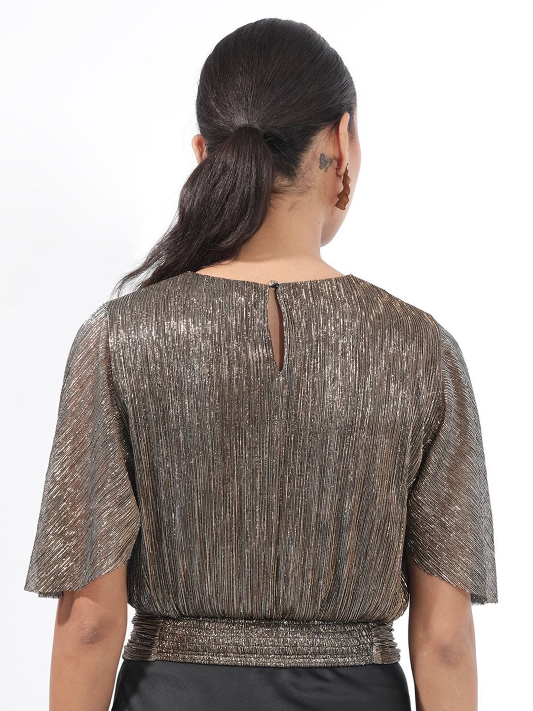 RAREISM Embellished Flared sleeves Bling & Sparkly Blouson Top