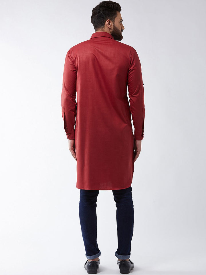 SOJANYA Men Maroon Solid Pathani Kurta