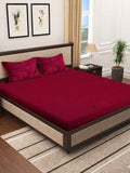 KLOTTHE Red Solid Woolen 300 TC King Bedsheet with 2 Pillow Covers-250X225 cm