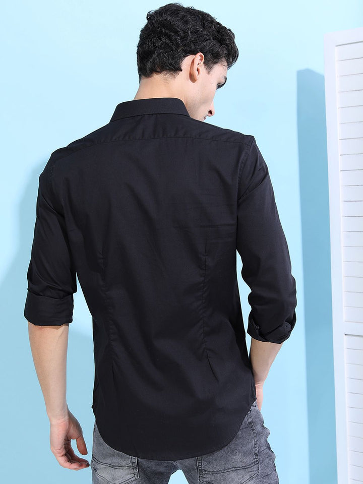 HIGHLANDER Men Black Slim Fit Solid Formal Shirt