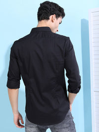HIGHLANDER Men Black Slim Fit Solid Formal Shirt