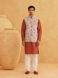 SOJANYA Kurta Cetak Bunga Lelaki Dengan Piyama & Jaket Nehru