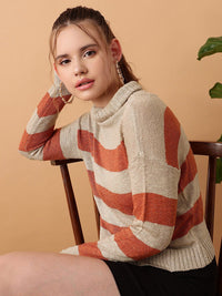 STREET 9 Striped Turtle Neck Ribbed Acrylic Pullover