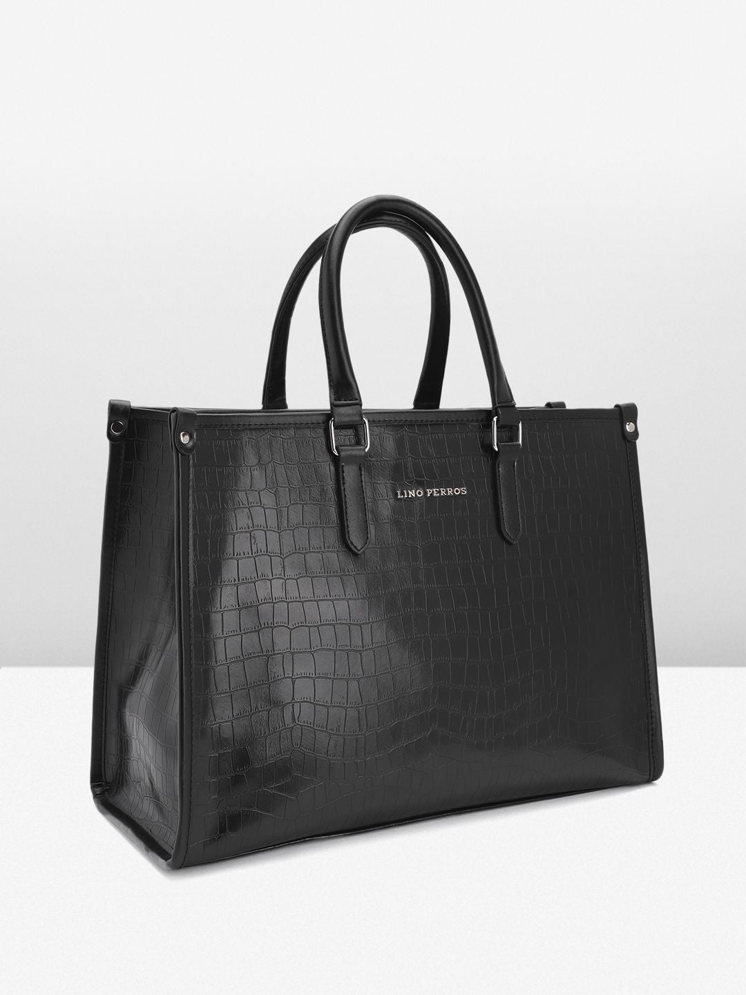 Lino Perros Croc Textured Structured Handheld Bag