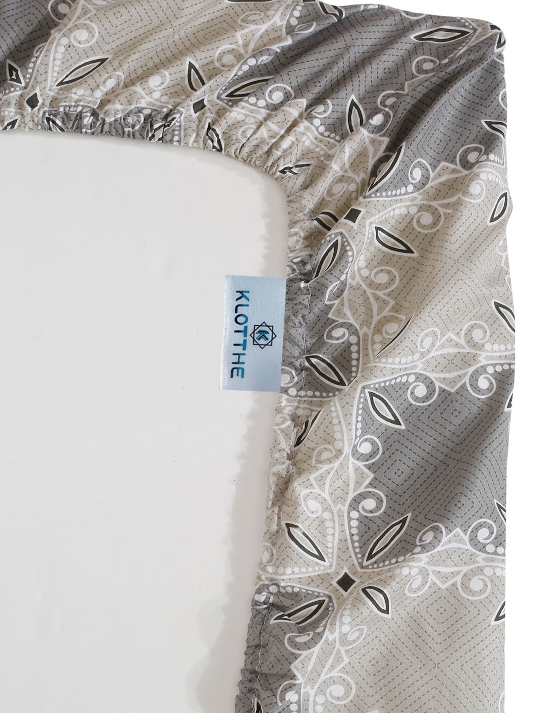 KLOTTHE Grey Printed Pure Cotton 400 TC Dilengkapi Cadar Double King Dengan 2 Sarung Bantal