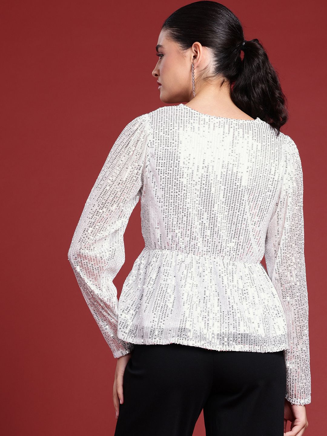 all about you Sequinned Stripes Embellished V-Neck Gathered or Pleated Party Top