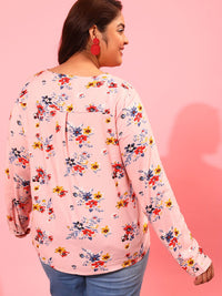 CURVY STREET Floral Printed Cuffed Sleeves Top