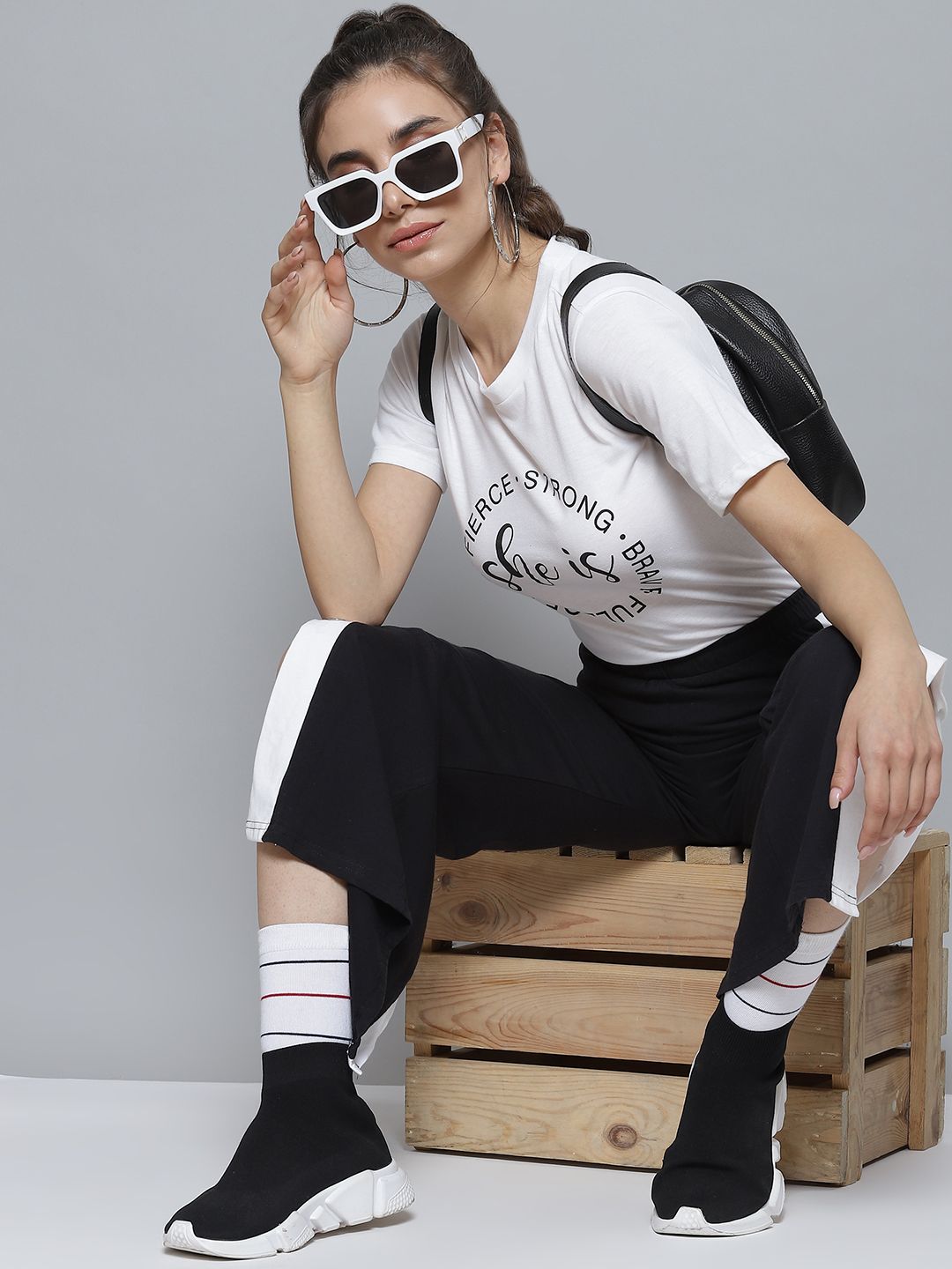 SASSAFRAS Women White Typography Printed Cotton T-shirt