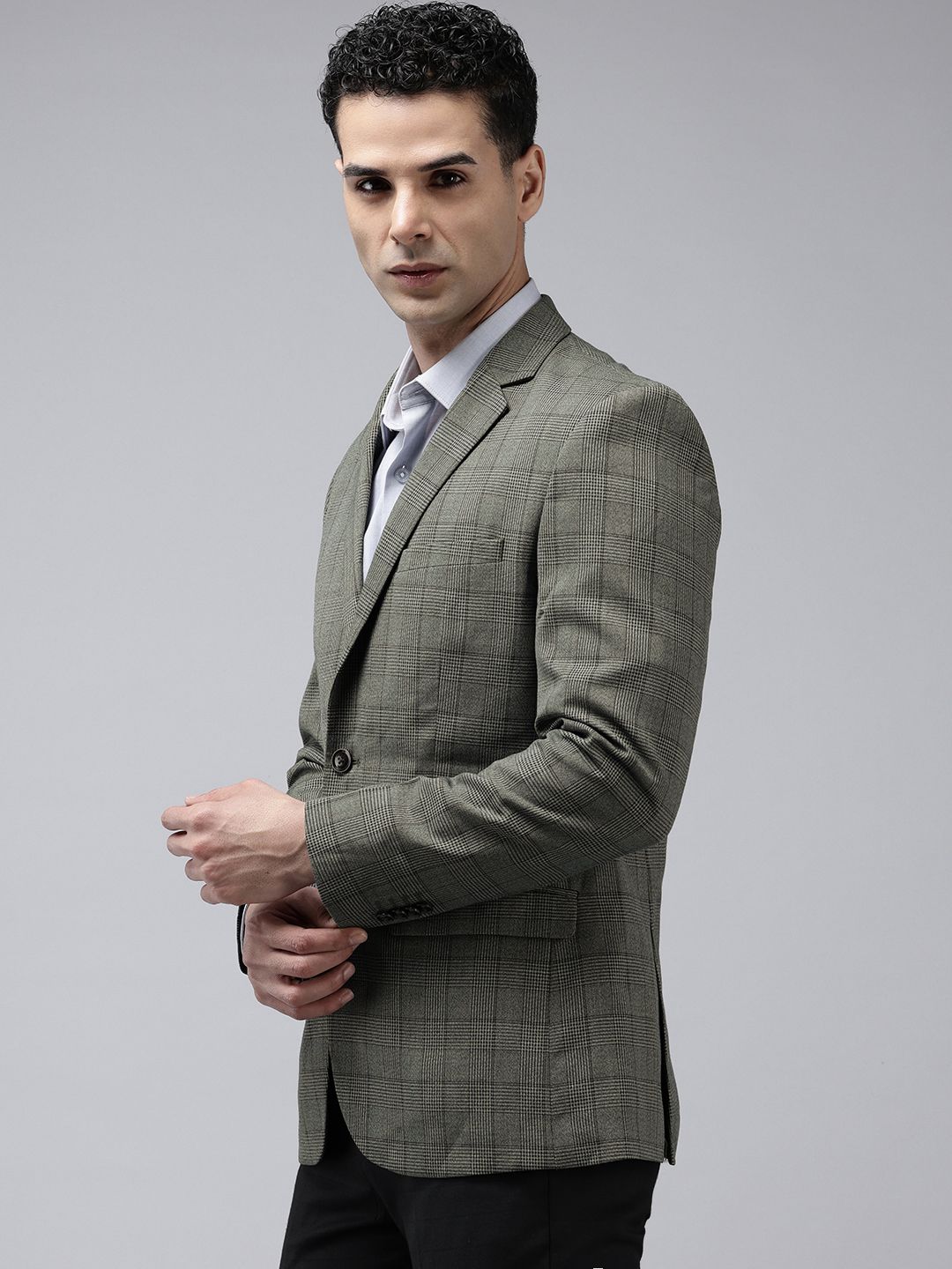 Park Avenue Slim Fit Checked Single-Breasted Formal Blazer