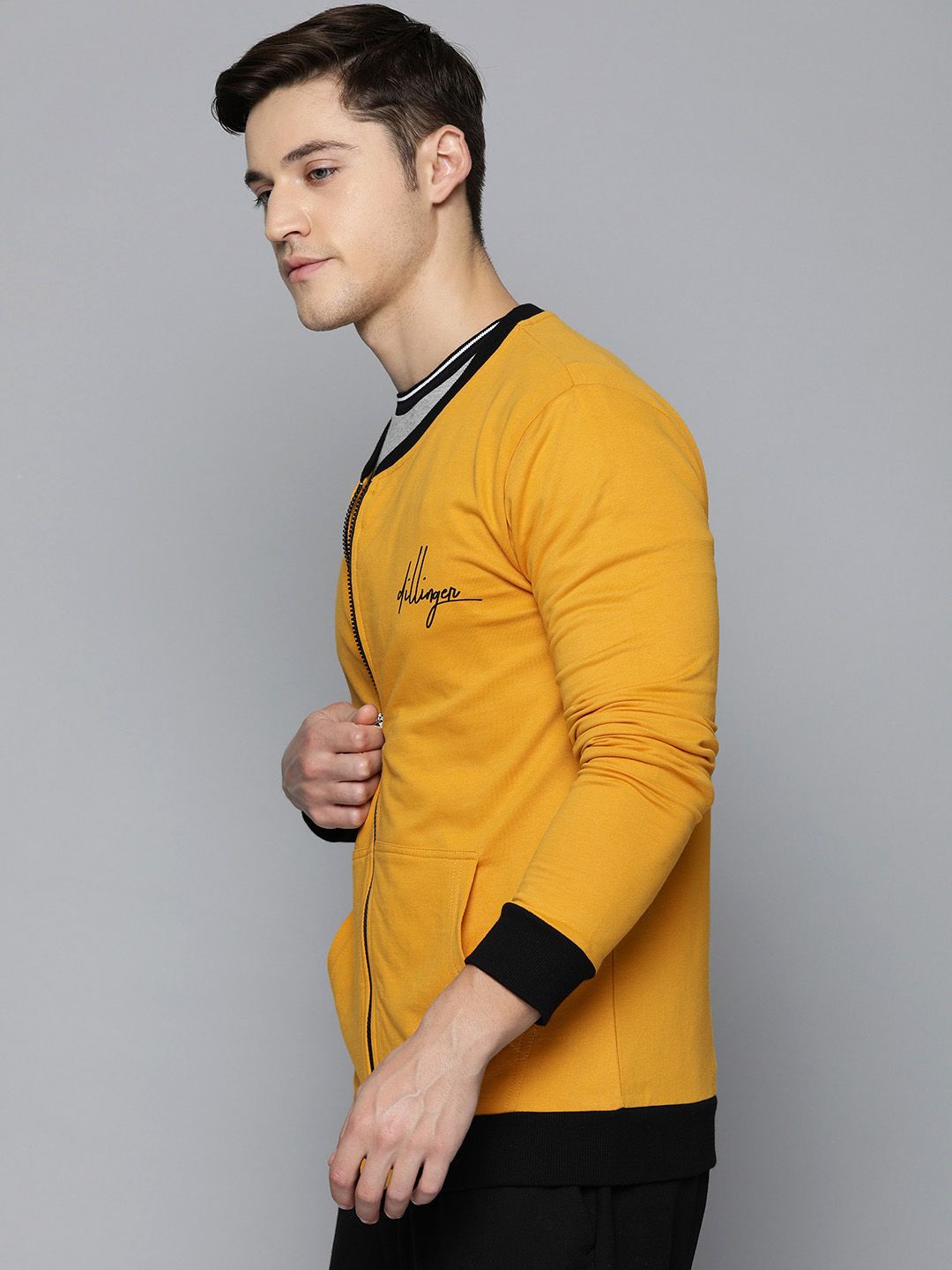 DILLINGER Men Mustard Yellow Solid Bomber Jacket