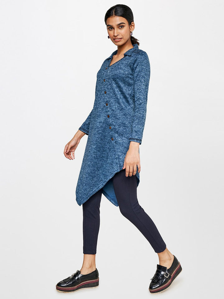 Global Desi Self Design Shirt Collar Tunic