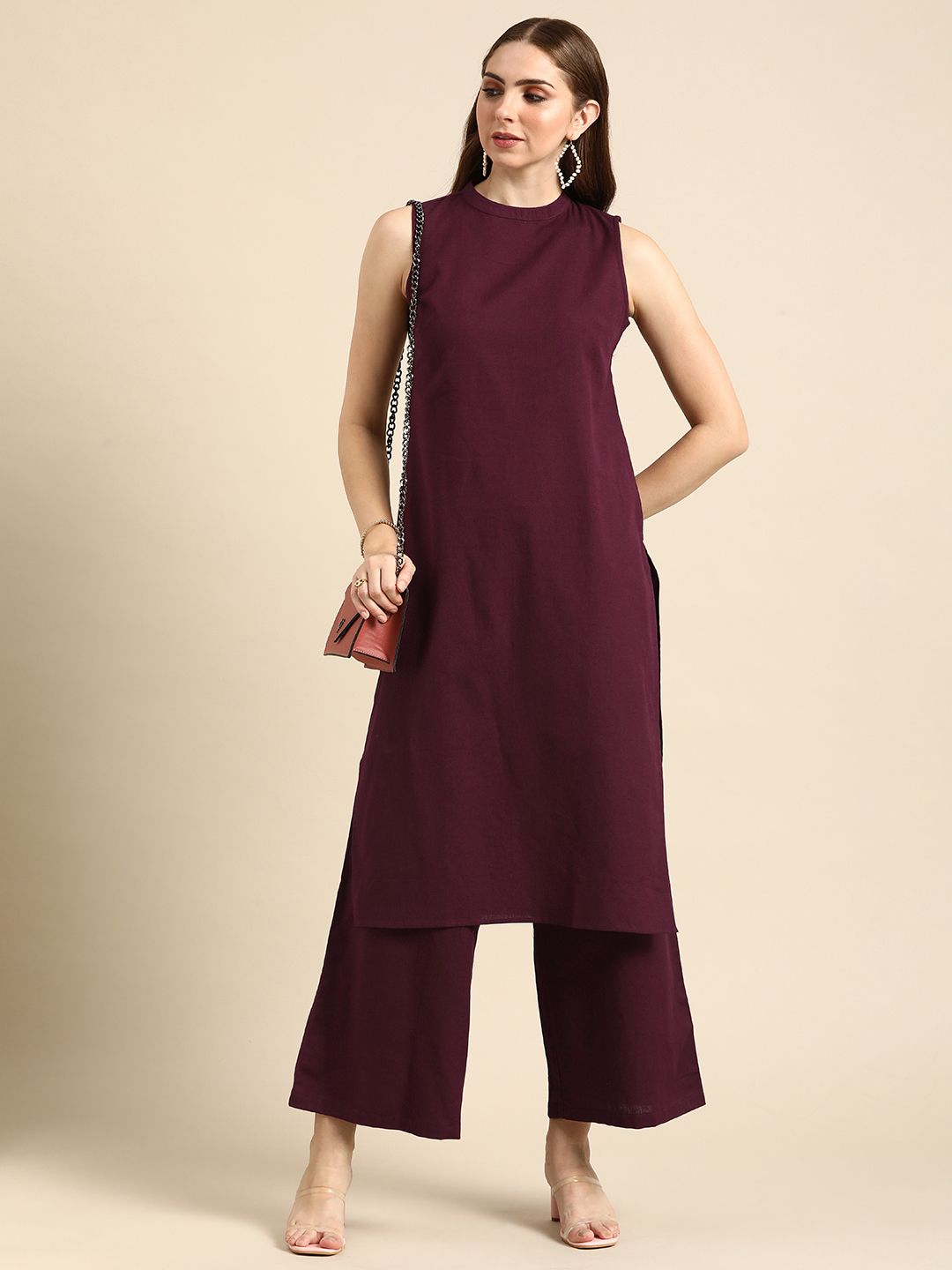 Anouk Women Solid Round Neck Pure Cotton Kurta