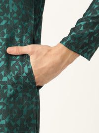 SOJANYA Men Teal Green & Black Woven Design Kurta Lurus