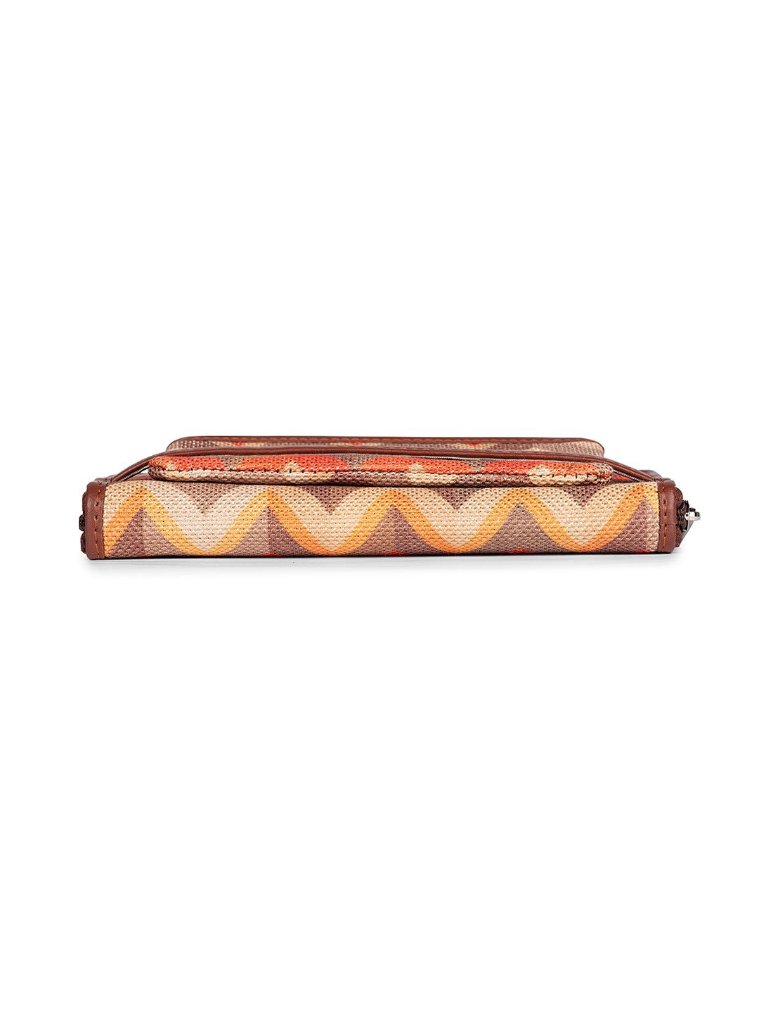 ZOUK Women Orange & Brown Printed Vegan Leather Zip Around Wallet