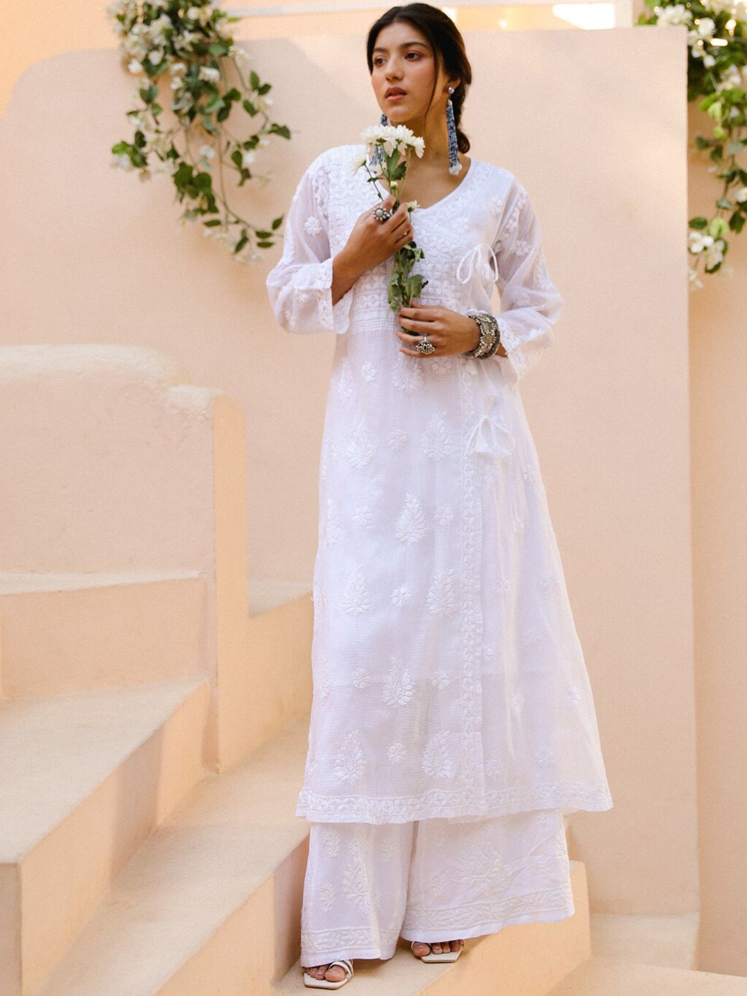 House of Chikankari Women White Kota Chikankari Embroidered Kurta