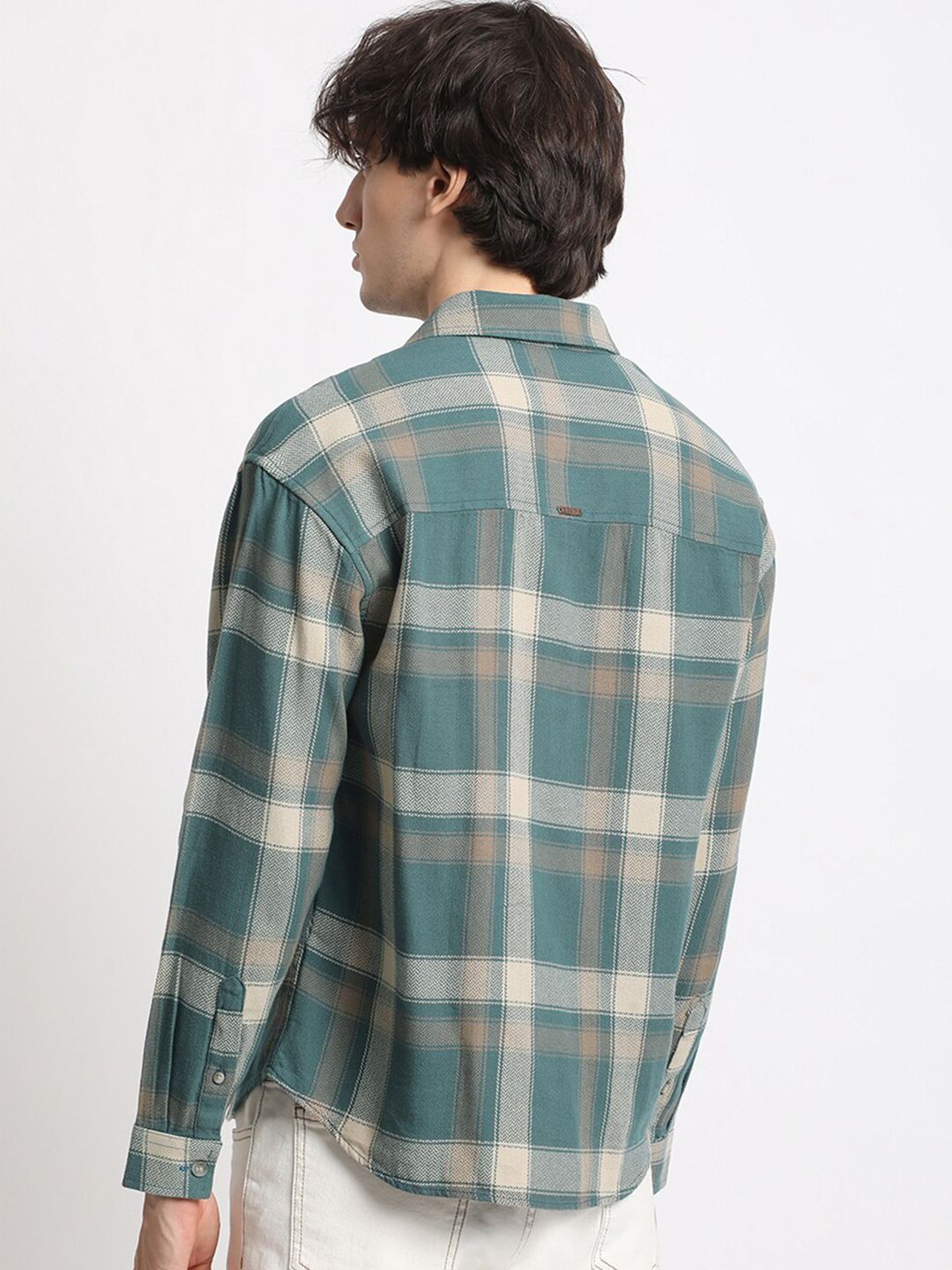 THE BEAR HOUSE Checked Spread Collar Relaxed Fit Pure Cotton Casual Shirt