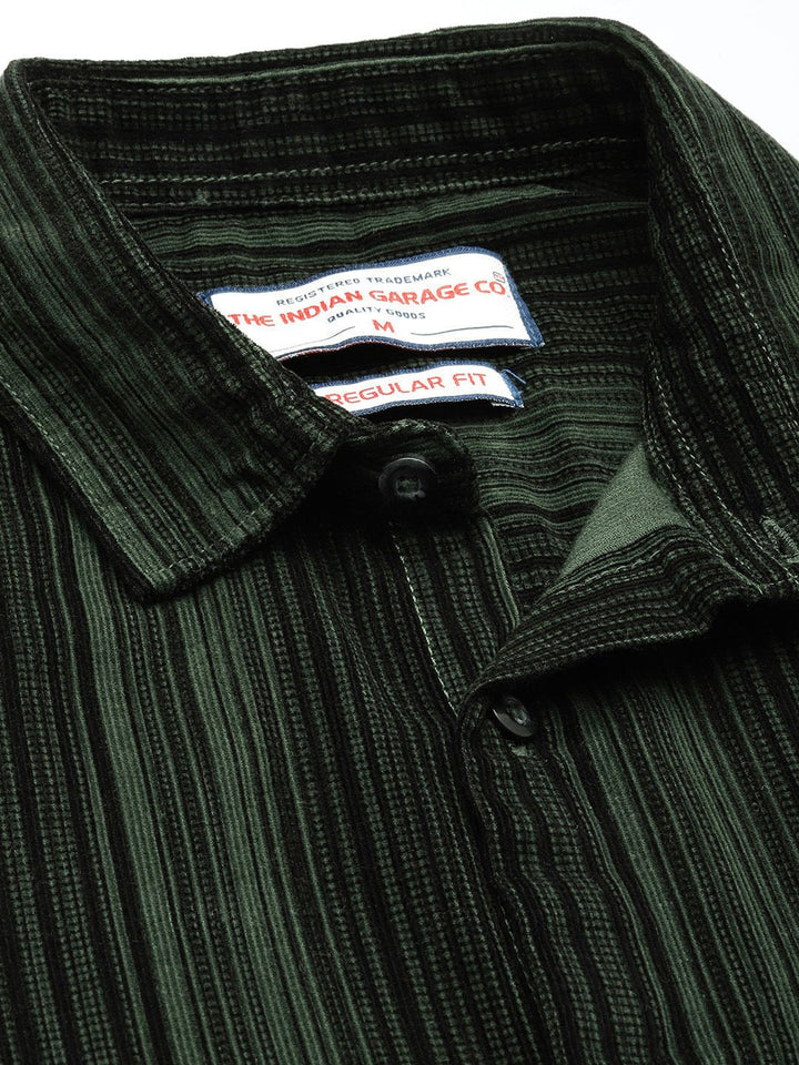 The Indian Garage Co Pure Cotton Vertical Striped Corduroy Casual Shirt