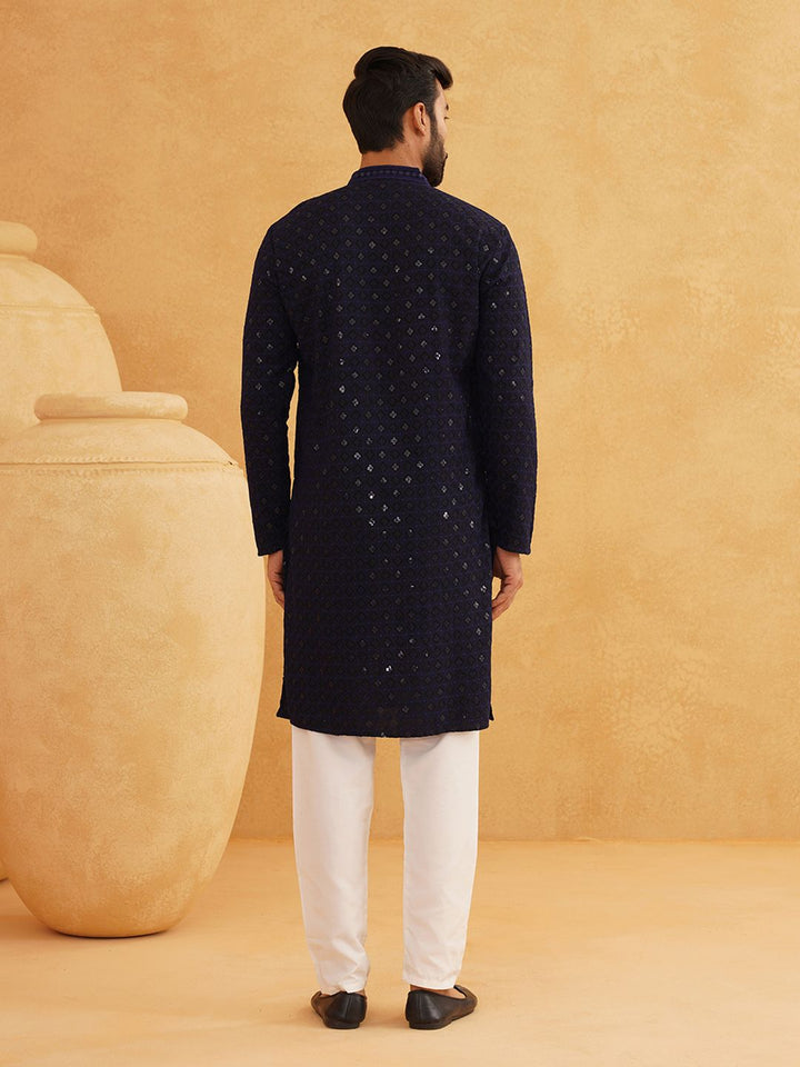 SOJANYA Kurta Kapas Tulen Bersulam Labuci Mandarin Dengan Churidar