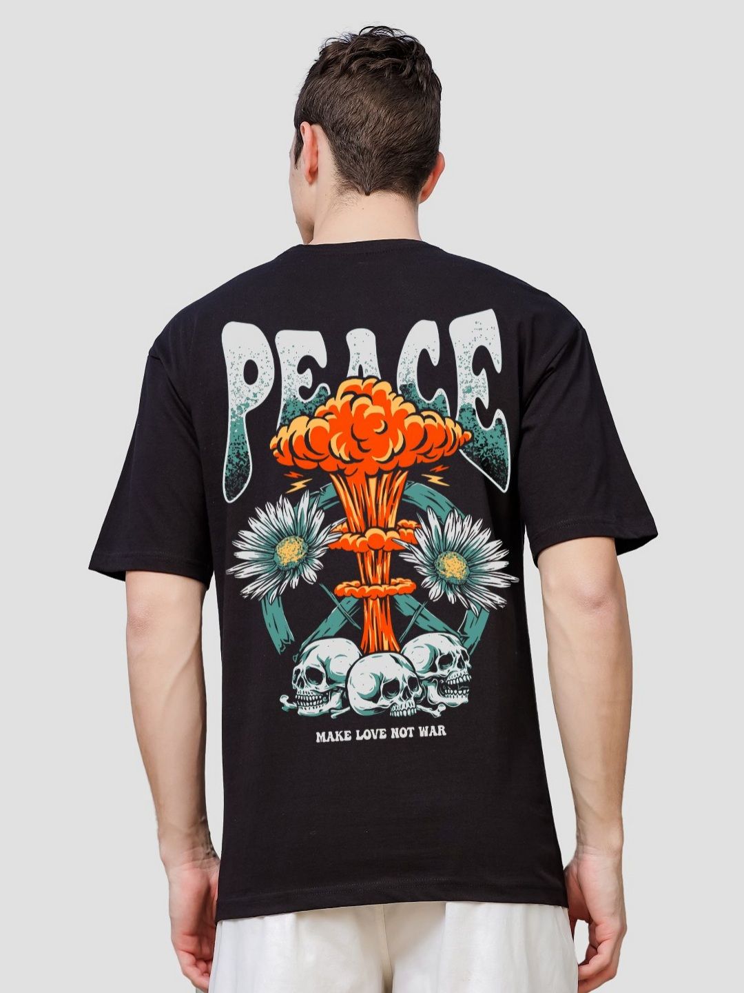 ADRO Lelaki Baju T-Shirt Bersaiz Besar Kapas Lengan Jatuh Bercetak Grafik