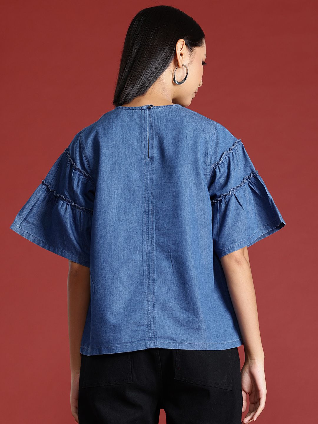all about you Flared Tiered Sleeves Chambray Top