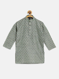 SOJANYA Boys Sea Green & Golden Woven Design Jacquard Weave Band Collar Kurta