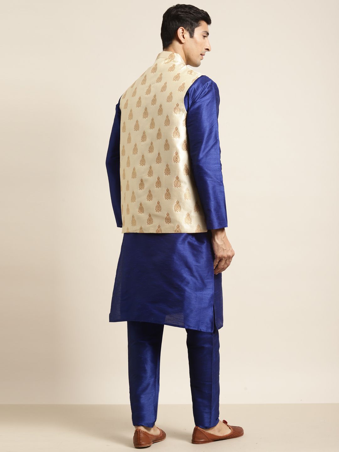 SOJANYA Kurta Biru Lelaki dengan Piyama & Jaket Nehru