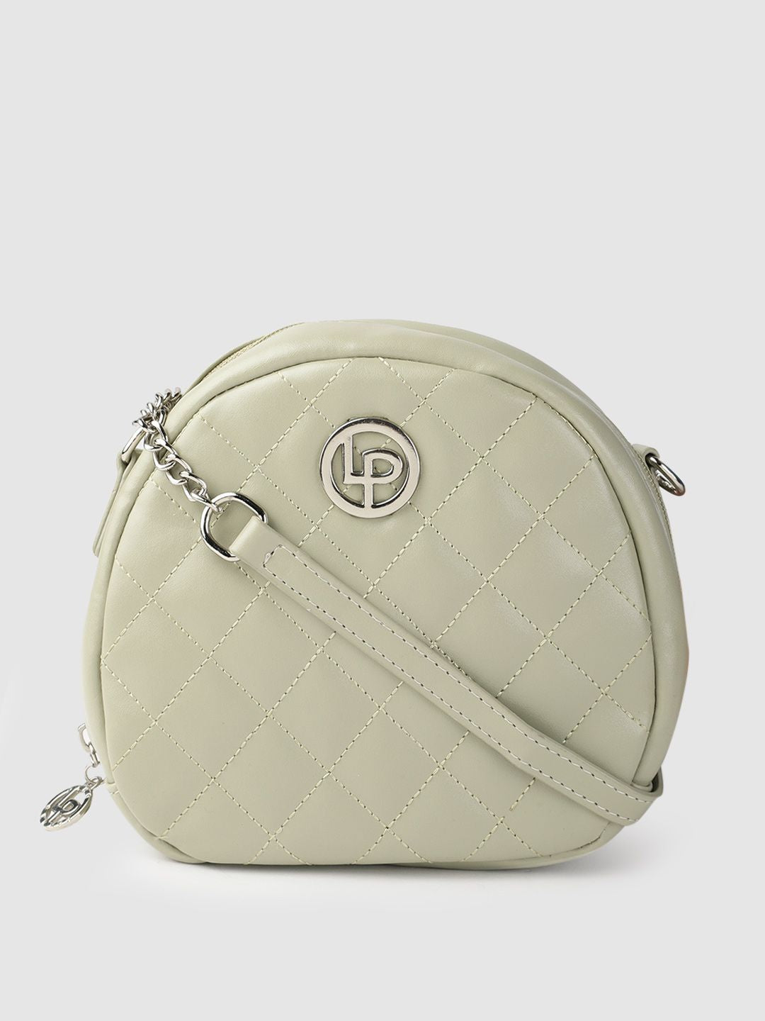 Lino Perros Sage Green Quilted Half Moon Sling Bag with Non-Detachable Sling Strap