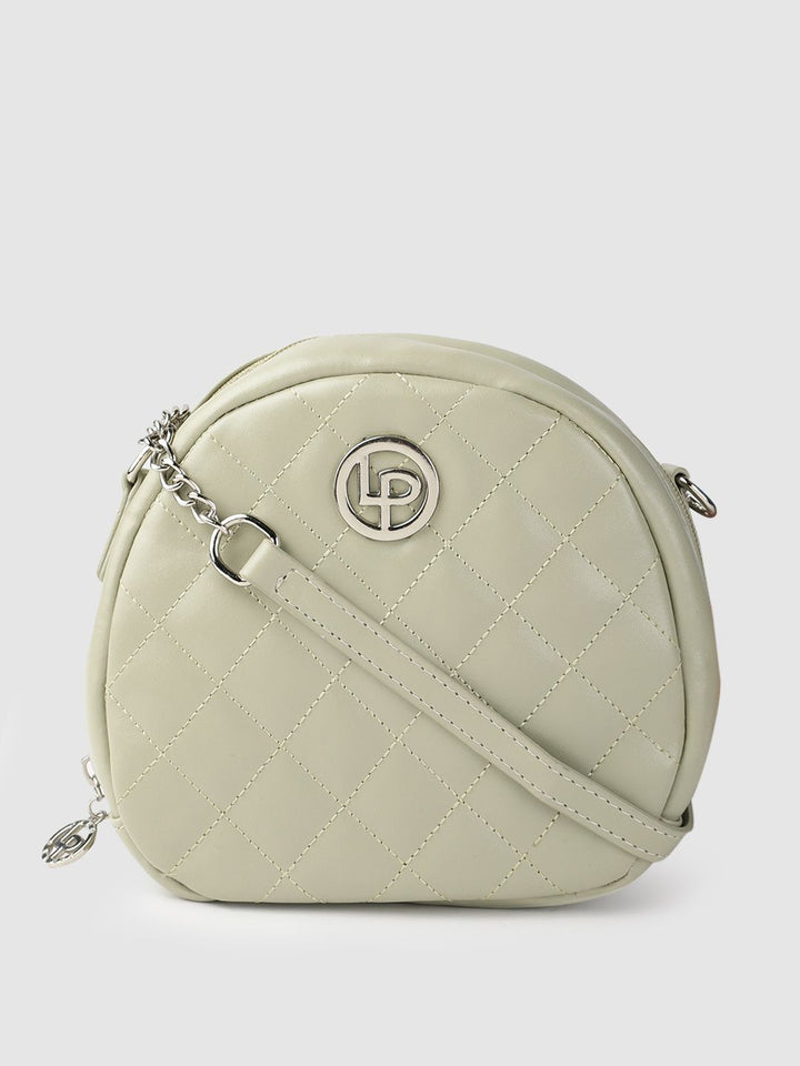 Lino Perros Sage Green Quilted Half Moon Sling Bag with Non-Detachable Sling Strap
